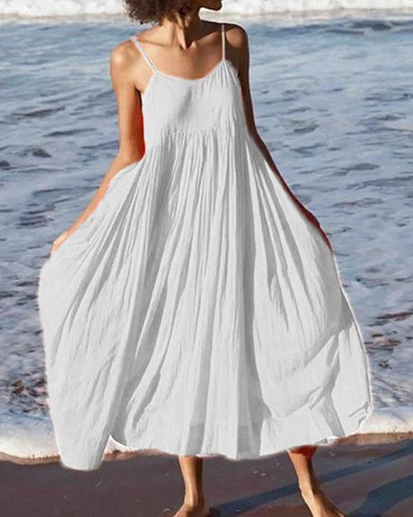 Women Summer Swing Spaghetti Cotton Holiday Boho Maxi Dresses