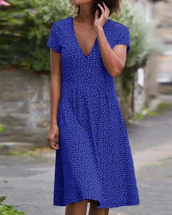 Casual V Neck Floral A-line Dress