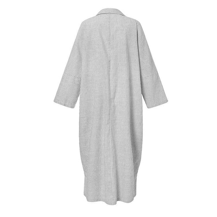 Women's Striped Button Print Shift Maxi Long Dress