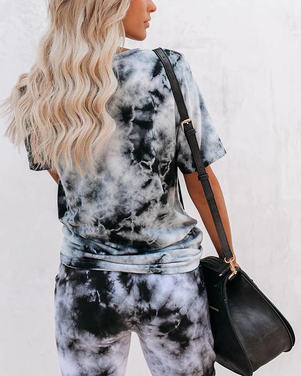 Tie Dye Lougewear Short Sleeves Top And Pants Sets