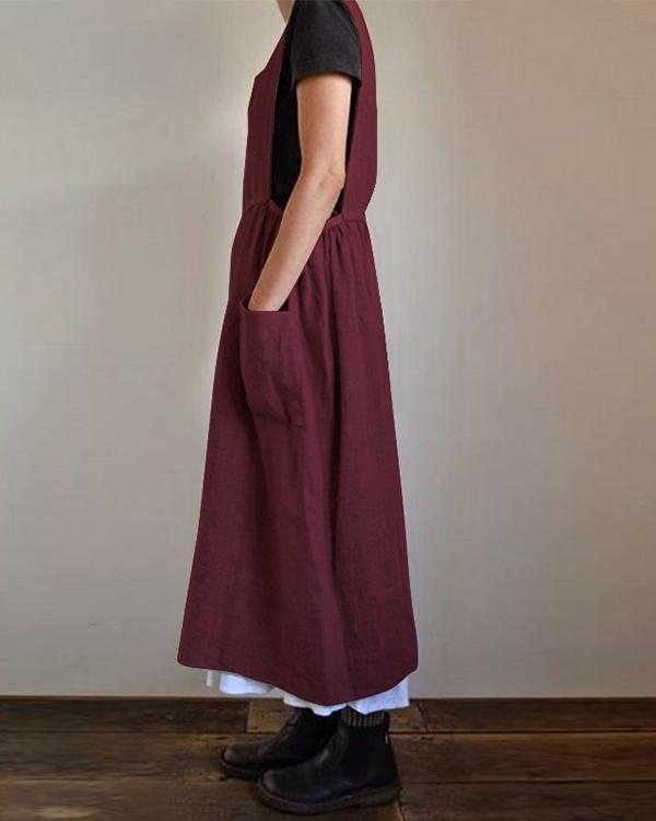 Linen Square Cross Apron Pinafore Dress