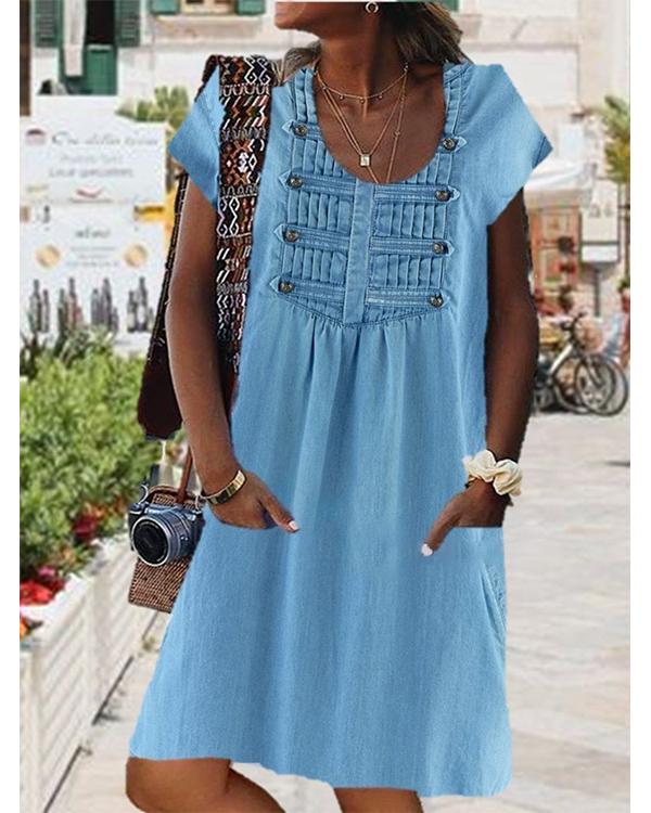 Women Casual Vintage Solid Color Dress